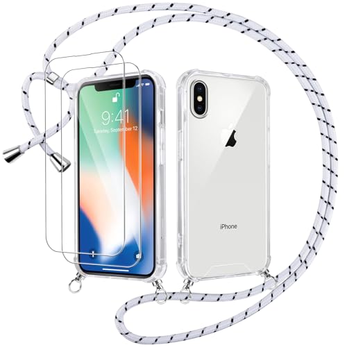 Votvloay Handykette Handyhülle für iPhone X/iPhone XS 5,8" Hülle mit Band - mit 2 x Schutzfolie, Transparent Case mit Kordel zum Umhängen Abnehmbar, Weich Silikon TPU Stoßfest Schutzhülle Cover, Weiß Votvloay Handykette Handyhülle für iPhone X/iPhone XS 5,8" Hülle mit Band - mit 2 x Schutzfolie, Transparent Case mit Kordel zum Umhängen Abnehmbar, Weich Silikon TPU Stoßfest Schutzhülle Cover, Weiß von Votvloay