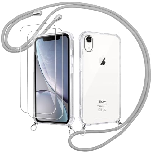 Votvloay Handykette Handyhülle für iPhone XR 6,1" Hülle mit Band - mit 2 x Schutzfolie, Transparent Case mit Kordel zum Umhängen Abnehmbar, Weich Silikon TPU Bumper Stoßfest Schutzhülle Cover, Grau Votvloay Handykette Handyhülle für iPhone XR 6,1" Hülle mit Band - mit 2 x Schutzfolie, Transparent Case mit Kordel zum Umhängen Abnehmbar, Weich Silikon TPU Bumper Stoßfest Schutzhülle Cover, Grau von Votvloay