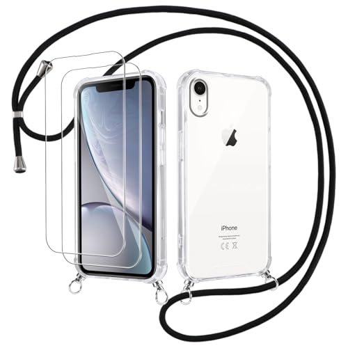 Votvloay Handykette Handyhülle für iPhone XR 6,1" Hülle mit Band - mit 2 x Schutzfolie, Transparent Case mit Kordel zum Umhängen Abnehmbar, Weich Silikon TPU Bumper Stoßfest Schutzhülle Cover, Schwarz Votvloay Handykette Handyhülle für iPhone XR 6,1" Hülle mit Band - mit 2 x Schutzfolie, Transparent Case mit Kordel zum Umhängen Abnehmbar, Weich Silikon TPU Bumper Stoßfest Schutzhülle Cover, Schwarz von Votvloay