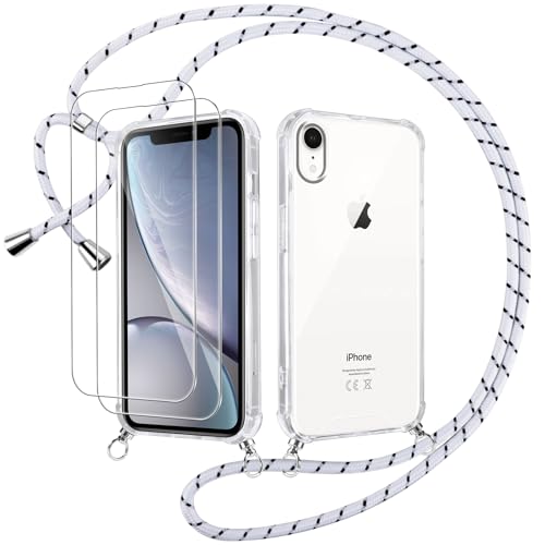 Votvloay Handykette Handyhülle für iPhone XR 6,1" Hülle mit Band - mit 2 x Schutzfolie, Transparent Case mit Kordel zum Umhängen Abnehmbar, Weich Silikon TPU Bumper Stoßfest Schutzhülle Cover, Weiß Votvloay Handykette Handyhülle für iPhone XR 6,1" Hülle mit Band - mit 2 x Schutzfolie, Transparent Case mit Kordel zum Umhängen Abnehmbar, Weich Silikon TPU Bumper Stoßfest Schutzhülle Cover, Weiß von Votvloay