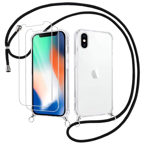 Votvloay Handykette Handyhülle für iPhone XS Max 6,5" Hülle mit Band - mit 2 x Schutzfolie, Transparent Case mit Kordel zum Umhängen, Weich TPU + PC Back Schutzhülle Cover für iPhone XS Max, Schwarz Votvloay Handykette Handyhülle für iPhone XS Max 6,5" Hülle mit Band - mit 2 x Schutzfolie, Transparent Case mit Kordel zum Umhängen, Weich TPU + PC Back Schutzhülle Cover für iPhone XS Max, Schwarz von Votvloay
