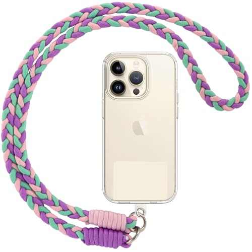 Votvloay Handykette Universal zum Umhängen Handyband Kordel Kette für aus Nylon, Kompatibel mit jedem Handy und Smartphone,Phone Lanyard + 1 Stück Pad (ohne Hülle)-Lila, Grün, Rosa von Votvloay