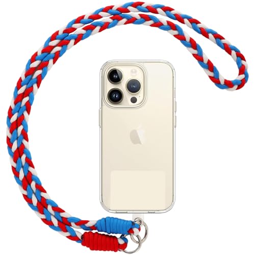Votvloay Handykette Universal zum Umhängen Handyband Kordel Kette für aus Nylon, Kompatibel mit jedem Handy und Smartphone,Phone Lanyard + 1 Stück Pad (ohne Hülle)-Rot,Blau,Weiß von Votvloay