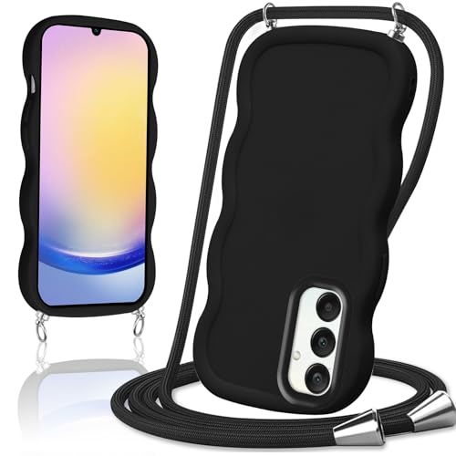Votvloay Handykette für Samsung Galaxy A25 5G Hülle mit Band Handyhülle mit Schnur zum Umhängen,weiche Silikon Necklace Schutzhülle mit Abnehmbar Kordel,Wellen Lockige Form Stoßfest Case Cover,Schwarz Votvloay Handykette für Samsung Galaxy A25 5G Hülle mit Band Handyhülle mit Schnur zum Umhängen,weiche Silikon Necklace Schutzhülle mit Abnehmbar Kordel,Wellen Lockige Form Stoßfest Case Cover,Schwarz von Votvloay