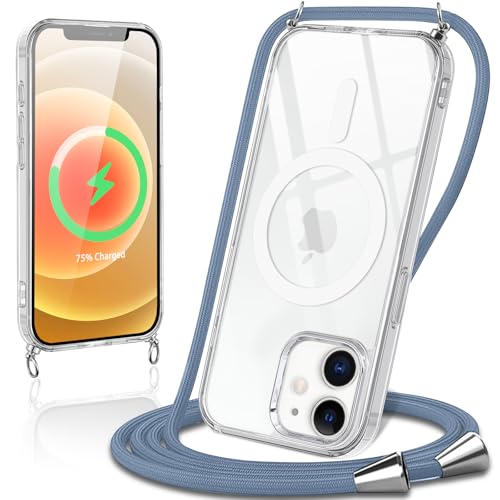 Votvloay Handykette für iPhone 12/iPhone 12 Pro 6,1" Hülle mit Band Transparente Magnetisch Handyhülle Kompatibel mit Magsafe mit Kordel Schutzhülle zum Umhängen Silikon Case,Grau Votvloay Handykette für iPhone 12/iPhone 12 Pro 6,1" Hülle mit Band Transparente Magnetisch Handyhülle Kompatibel mit Magsafe mit Kordel Schutzhülle zum Umhängen Silikon Case,Grau von Votvloay