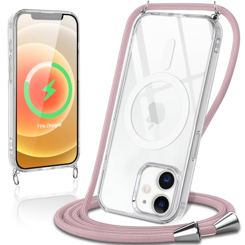 Votvloay Handykette für iPhone 12/iPhone 12 Pro 6,1" Hülle mit Band Transparente Magnetisch Handyhülle Kompatibel mit Magsafe mit Kordel Schutzhülle zum Umhängen Silikon Case,Rosa Votvloay Handykette für iPhone 12/iPhone 12 Pro 6,1" Hülle mit Band Transparente Magnetisch Handyhülle Kompatibel mit Magsafe mit Kordel Schutzhülle zum Umhängen Silikon Case,Rosa von Votvloay
