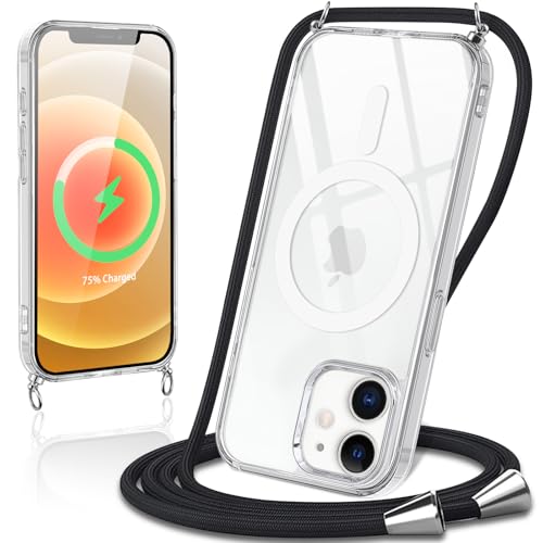 Votvloay Handykette für iPhone 12/iPhone 12 Pro 6,1" Hülle mit Band Transparente Magnetisch Handyhülle Kompatibel mit Magsafe mit Kordel Schutzhülle zum Umhängen Silikon Case,Schwarz Votvloay Handykette für iPhone 12/iPhone 12 Pro 6,1" Hülle mit Band Transparente Magnetisch Handyhülle Kompatibel mit Magsafe mit Kordel Schutzhülle zum Umhängen Silikon Case,Schwarz von Votvloay