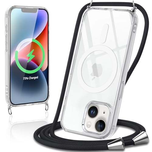 Votvloay Handykette für iPhone 13/iPhone 14 6,1" Hülle mit Band Transparente Magnetisch Handyhülle Kompatibel mit Magsafe mit Kordel Schutzhülle zum Umhängen Silikon Case,Schwarz Votvloay Handykette für iPhone 13/iPhone 14 6,1" Hülle mit Band Transparente Magnetisch Handyhülle Kompatibel mit Magsafe mit Kordel Schutzhülle zum Umhängen Silikon Case,Schwarz von Votvloay