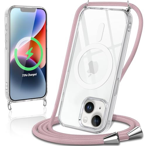 Votvloay Handykette für iPhone 13/iPhone 14 6,1" Hülle mit Band Transparente Magnetisch Handyhülle Kompatibel mit Magsafe mit Kordel Schutzhülle zum Umhängen Silikon Case für iPhone 14,Rosa Votvloay Handykette für iPhone 13/iPhone 14 6,1" Hülle mit Band Transparente Magnetisch Handyhülle Kompatibel mit Magsafe mit Kordel Schutzhülle zum Umhängen Silikon Case für iPhone 14,Rosa von Votvloay
