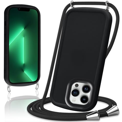 Votvloay Handykette für iPhone 13 Pro 6,1" Hülle mit Band Handyhülle mit Schnur zum Umhängen,weiche Silikon Necklace Schutzhülle mit Abnehmbar Kordel Stoßfest Case Cover für iPhone 13 Pro,Schwarz von Votvloay