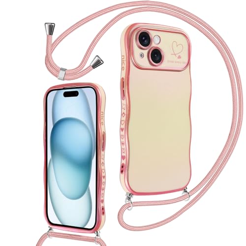 Votvloay Handykette für iPhone 15 6,1" Hülle mit Band zum Umhängen, Necklace Herz Muster Aesthetic Stoßfest Design Handyhülle mit Kette Kordel Wellen Form Mädchen Schutzhülle Silikon Case, Rosa Votvloay Handykette für iPhone 15 6,1" Hülle mit Band zum Umhängen, Necklace Herz Muster Aesthetic Stoßfest Design Handyhülle mit Kette Kordel Wellen Form Mädchen Schutzhülle Silikon Case, Rosa von Votvloay