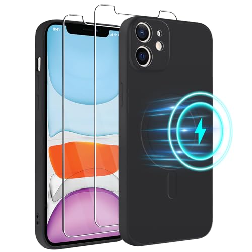 Votvloay Magnetische Handyhülle für Apple iPhone 11 6,1" Kompatibel mit Magsafe mit 2 Stück Schutzfolie,Liquid Silikon Schutzhülle mit Mikrofaser-Innenfutter Stoßfestes Case Cover iPhone 11,Schwarz Votvloay Magnetische Handyhülle für Apple iPhone 11 6,1" Kompatibel mit Magsafe mit 2 Stück Schutzfolie,Liquid Silikon Schutzhülle mit Mikrofaser-Innenfutter Stoßfestes Case Cover iPhone 11,Schwarz von Votvloay