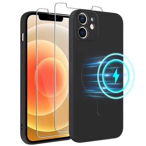 Votvloay Magnetische Handyhülle für Apple iPhone 12 6,1" Kompatibel mit Magsafe mit 2 Stück Schutzfolie,Liquid Silikon Schutzhülle mit Mikrofaser-Innenfutter Stoßfestes Case Cover iPhone 12,Schwarz Votvloay Magnetische Handyhülle für Apple iPhone 12 6,1" Kompatibel mit Magsafe mit 2 Stück Schutzfolie,Liquid Silikon Schutzhülle mit Mikrofaser-Innenfutter Stoßfestes Case Cover iPhone 12,Schwarz von Votvloay