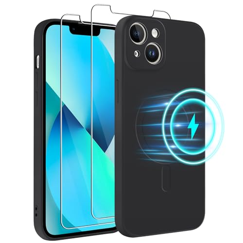 Votvloay Magnetische Handyhülle für Apple iPhone 13 6,1" Kompatibel mit Magsafe mit 2 Stück Schutzfolie,Liquid Silikon Schutzhülle mit Mikrofaser-Innenfutter Stoßfestes Case Cover iPhone 13,Schwarz Votvloay Magnetische Handyhülle für Apple iPhone 13 6,1" Kompatibel mit Magsafe mit 2 Stück Schutzfolie,Liquid Silikon Schutzhülle mit Mikrofaser-Innenfutter Stoßfestes Case Cover iPhone 13,Schwarz von Votvloay