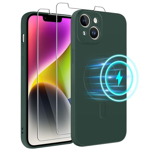 Votvloay Magnetische Handyhülle für Apple iPhone 14 6,1" Kompatibel mit Magsafe mit 2 Stück Schutzfolie,Liquid Silikon Schutzhülle mit Mikrofaser-Innenfutter Stoßfestes Case Cover iPhone 14,Grün Votvloay Magnetische Handyhülle für Apple iPhone 14 6,1" Kompatibel mit Magsafe mit 2 Stück Schutzfolie,Liquid Silikon Schutzhülle mit Mikrofaser-Innenfutter Stoßfestes Case Cover iPhone 14,Grün von Votvloay