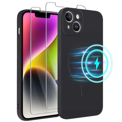 Votvloay Magnetische Handyhülle für Apple iPhone 14 6,1" Kompatibel mit Magsafe mit 2 Stück Schutzfolie,Liquid Silikon Schutzhülle mit Mikrofaser-Innenfutter Stoßfestes Case Cover iPhone 14,Schwarz Votvloay Magnetische Handyhülle für Apple iPhone 14 6,1" Kompatibel mit Magsafe mit 2 Stück Schutzfolie,Liquid Silikon Schutzhülle mit Mikrofaser-Innenfutter Stoßfestes Case Cover iPhone 14,Schwarz von Votvloay