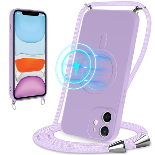 Votvloay Magnetische Handykette für Apple iPhone 11 6,1" Hülle mit Band Handyhülle Kompatibel mit Magsafe Liquid Silikon mit Kordel Schutzhülle zum Umhängen Silikon Case für iPhone 11,Lila Votvloay Magnetische Handykette für Apple iPhone 11 6,1" Hülle mit Band Handyhülle Kompatibel mit Magsafe Liquid Silikon mit Kordel Schutzhülle zum Umhängen Silikon Case für iPhone 11,Lila von Votvloay