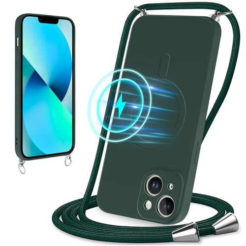 Votvloay Magnetische Handykette für Apple iPhone 13 6,1" Hülle mit Band Handyhülle Kompatibel mit Magsafe Liquid Silikon mit Kordel Schutzhülle zum Umhängen Silikon Case für iPhone 13,Grün Votvloay Magnetische Handykette für Apple iPhone 13 6,1" Hülle mit Band Handyhülle Kompatibel mit Magsafe Liquid Silikon mit Kordel Schutzhülle zum Umhängen Silikon Case für iPhone 13,Grün von Votvloay