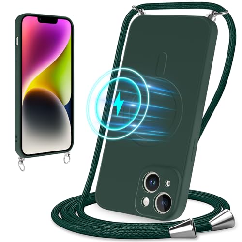 Votvloay Magnetische Handykette für Apple iPhone 14 6,1" Hülle mit Band Handyhülle Kompatibel mit Magsafe Liquid Silikon mit Kordel Schutzhülle zum Umhängen Silikon Case für iPhone 14,Grün Votvloay Magnetische Handykette für Apple iPhone 14 6,1" Hülle mit Band Handyhülle Kompatibel mit Magsafe Liquid Silikon mit Kordel Schutzhülle zum Umhängen Silikon Case für iPhone 14,Grün von Votvloay