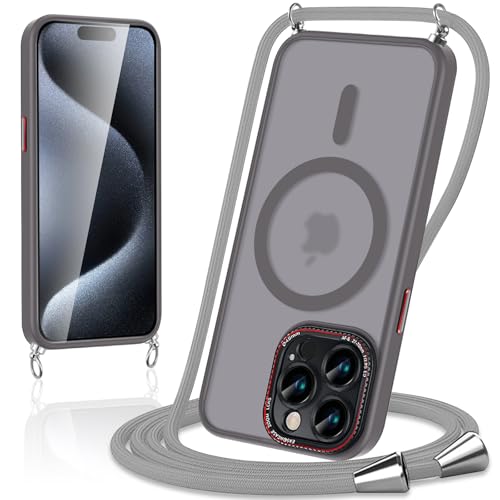 Votvloay Magnetische Handykette mit Band für iPhone 13 Pro Max 6,7" Hülle,Handyhülle Kompatibel mit Magsafe,Matt Transluzente PC+TPU Stoßfest Schutzhülle mit Abnehmbar Kordel zum Umhängen Case,Grau Votvloay Magnetische Handykette mit Band für iPhone 13 Pro Max 6,7" Hülle,Handyhülle Kompatibel mit Magsafe,Matt Transluzente PC+TPU Stoßfest Schutzhülle mit Abnehmbar Kordel zum Umhängen Case,Grau von Votvloay