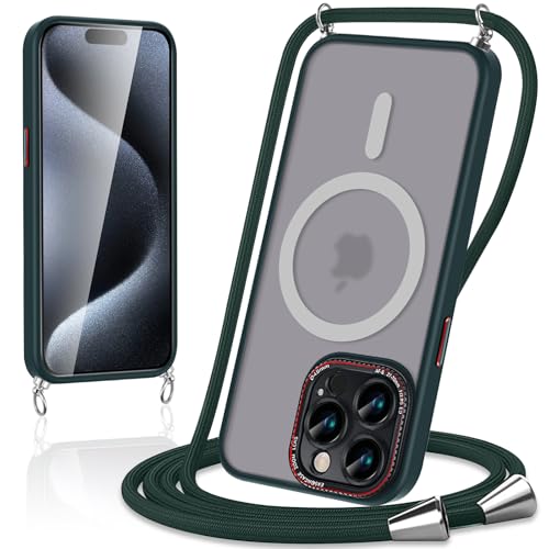 Votvloay Magnetische Handykette mit Band für iPhone 15 Pro Max 6,7" Hülle,Handyhülle Kompatibel mit Magsafe,Matt Transluzente PC+TPU Stoßfest Schutzhülle mit Abnehmbar Kordel zum Umhängen Case,Grün Votvloay Magnetische Handykette mit Band für iPhone 15 Pro Max 6,7" Hülle,Handyhülle Kompatibel mit Magsafe,Matt Transluzente PC+TPU Stoßfest Schutzhülle mit Abnehmbar Kordel zum Umhängen Case,Grün von Votvloay