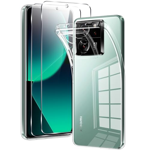 Votvloay für Xiaomi 13T / Xiaomi 13T Pro 5G Hülle 6,67", mit 2 Stück Panzer Schutz Glas, Ultra Dünn Weich TPU Silikon Transparent Handyhülle Stoßfest Kratzfest Slim Crystal Schutzhülle, Durchsichtig von Votvloay