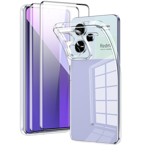 Votvloay für Xiaomi Redmi Note 13 Pro Plus 5G (Nicht für Redmi Note 13 Pro 5G) Hülle Durchsichtig mit 2* Schutzfolie,Transparent Handyhülle Panzer Schutz Glas,Schutzhülle Silikon Case Schutzglas 6,67“ von Votvloay