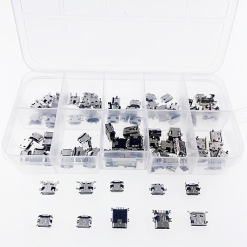 50 Stück Micro USB Buchse Stecker, USB Micro Port Buchse Lötstecker, 10 Modelle Typ Verbinder Set, USB Reparatur Ersatz Adapter für Telefon, Löten Reparatur von Votvlog