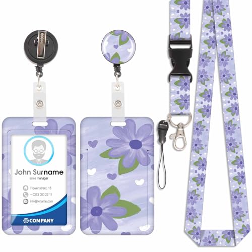 Kartenhalter mit Ölgemälde und Blumenmuster, ID-Kartenhalter, abnehmbares Schlüsselband mit einziehbarem Clip für Schlüsselanhänger, Visitenkarten, Türkarten, ID-Karten und mehr. von Votvlog