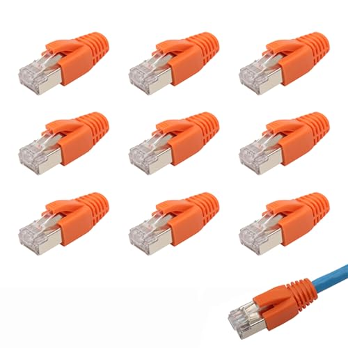 Votvlog 10 Stück RJ45 Stecker Cat7, Lan Netzwerkstecker Metallgeschirmte, RJ45-Steckverbinder Modularstecker Cat7 Netzwerk RJ45 Kabel Crimp Ethernet-Anschluss mit CAT7 Zugentlastung Manschetten von Votvlog