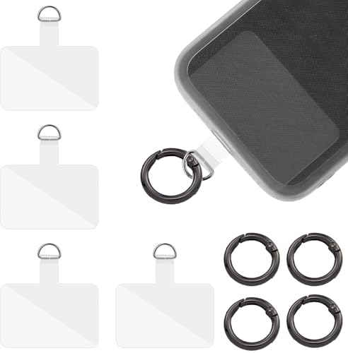 Votvlog Handykette Halterung 4 Stück Transparent Handy Lanyard Pads Hette Halterung Universal Phone Tether Tabs Lanyard Handy Pads Handy Patch für Meisten Smartphones mit 4 Schwarzring, Ohne Klebstoff von Votvlog