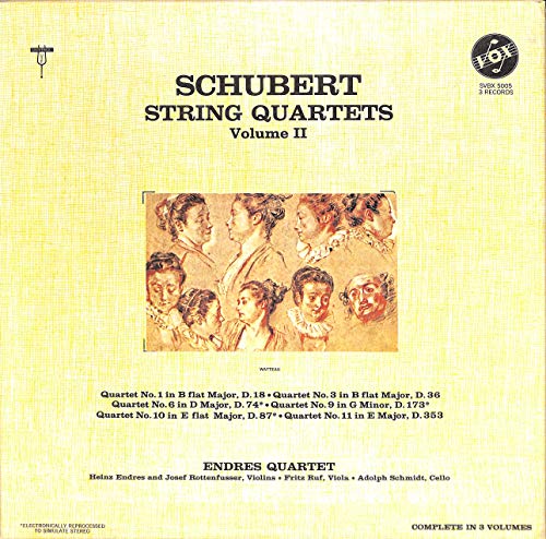 Schubert: String Quartet Vol. II; Quartet No. 1 in B flat Major, D.18; No. 3 in B flat Major, D. 36; No. 6 in D Major, D. 74;.. - SVBX 5005 - Vinyl Box Schubert: String Quartet Vol. II; Quartet No. 1 in B flat Major, D.18; No. 3 in B flat Major, D. 36; No. 6 in D Major, D. 74;.. - SVBX 5005 - Vinyl Box von Vox