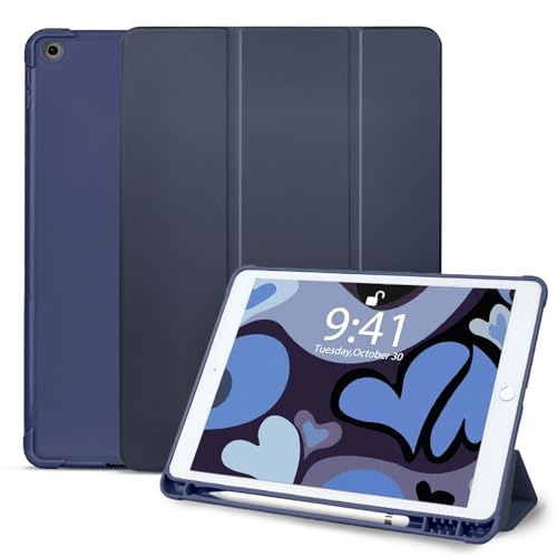 Vozehui 10.2 Hülle für iPad 9/8/7 Generation Hülle mit Bleistifthalter, Auto Sleep Wake Tri-Fold Stand Schutzhülle mit Klarer Rückschale für iPad 2021/2020/2019, Blau von Vozehui