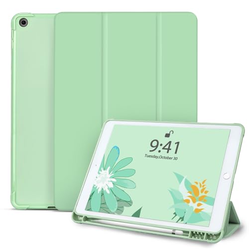 Vozehui 10.2 Hülle für iPad 9/8/7 Generation Hülle mit Bleistifthalter, Auto Sleep Wake Tri-Fold Stand Schutzhülle mit Klarer Rückschale für iPad 2021/2020/2019, Grün von Vozehui