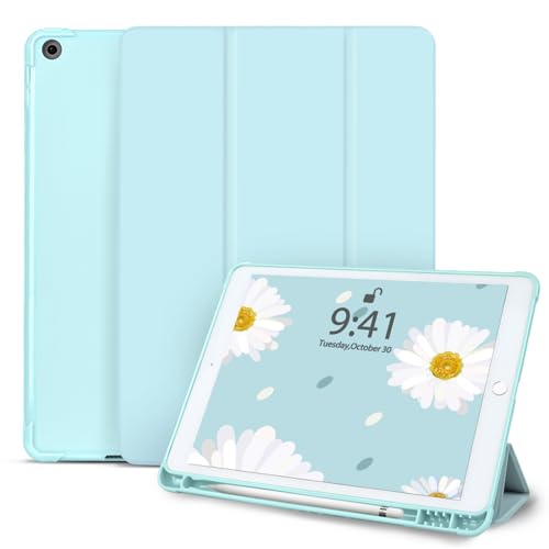 Vozehui 10.2 Hülle für iPad 9/8/7 Generation Hülle mit Bleistifthalter, Auto Sleep Wake Tri-Fold Stand Schutzhülle mit Klarer Rückschale für iPad 2021/2020/2019, Hellblau von Vozehui