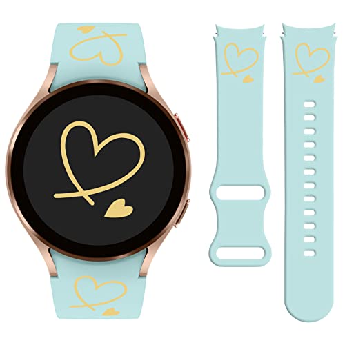 Vozehui 20mm Armband Kompatibel mit Galaxy Watch 5/4, Silikon Goldfarbenes Herzmuster Bedrucktes Ersatzarmband für Samsung Galaxy Watch 5/4 40mm 44mm/Galaxy Watch 4 Classic 42mm 46mm, Grün von Vozehui