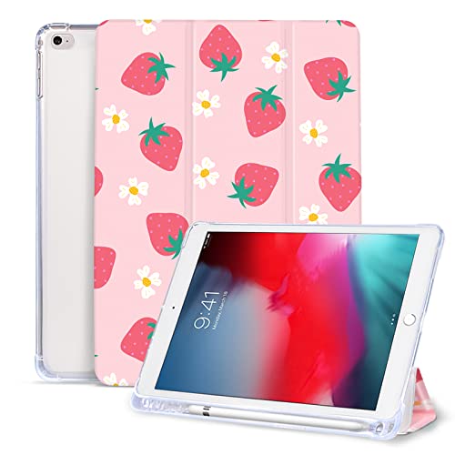 Vozehui 9.7 Zoll Hülle für iPad 6/5 Generation Fall mit Bleistifthalter, Schöne Erdbeere Tri-fold Stand Schutzhülle mit Auto Sleep Wake für iPad Hülle 9.7 Zoll 2018/2017 von Vozehui