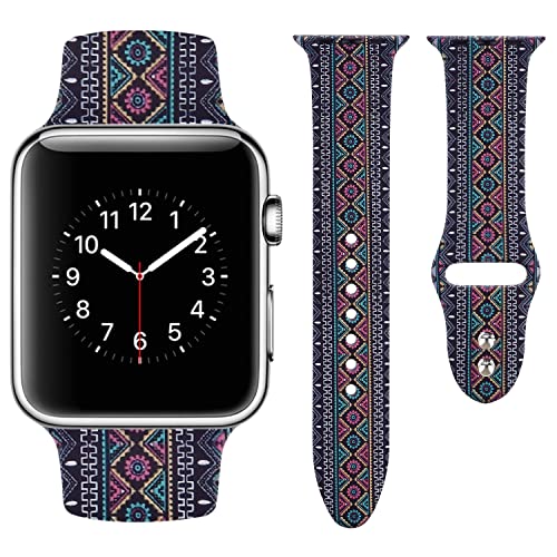 Vozehui Armband Kompatibel mit Apple Watch 41mm 40mm 38mm für Damen Herren, Weiches Silikon Ersatzarmband mit Stilvollem Muster für iWatch Armband Series SE 7 6 5 4 3 2 1, Rot Grün von Vozehui