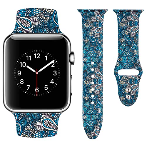 Vozehui Armband Kompatibel mit Apple Watch 45mm 44mm 42mm für Damen Herren, Weiches Silikon Ersatzarmband mit Stilvollem Muster für iWatch Armband Series SE 7 6 5 4 3 2 1, Grün von Vozehui