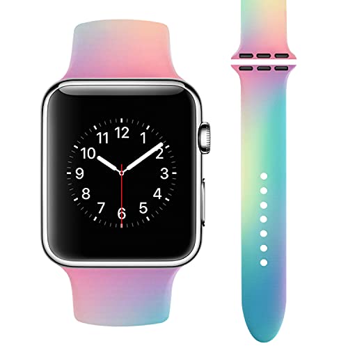 Vozehui Armband Kompatibel mit Apple Watch Armband 38mm 40mm 41mm, Tie-Dye Farbmalerei Muster Weiches Silikon Wasserdichtes Ersatz Sportarmband für iWatch Serie SE 9 8 7 6 5 4 3 2 1, Damen Herren von Vozehui