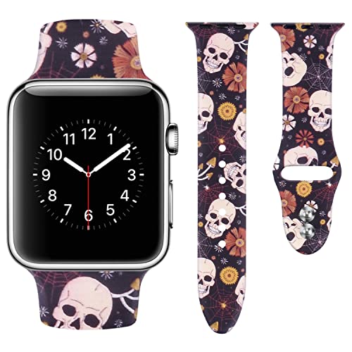 Vozehui Armband Kompatibel mit Apple Watch Armband 38mm 40mm 41mm für Damen Herren Mädchen Jungen, Halloween Kürbis Blume Bedrucktes Silikon Ersatz Sportarmband für iWatch Series SE 8 7 6 5 4 3 2 1 von Vozehui