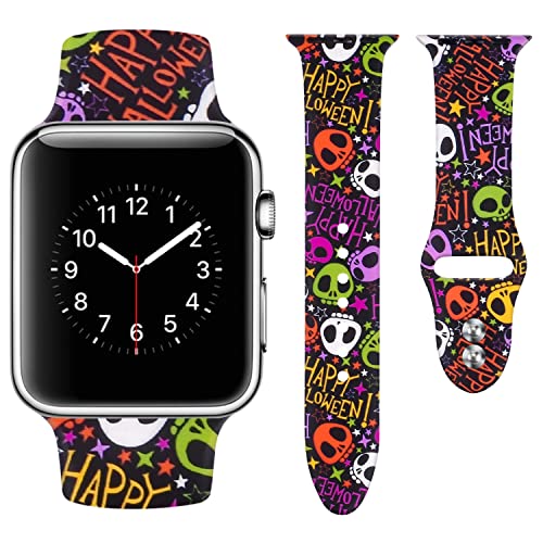 Vozehui Armband Kompatibel mit Apple Watch Armband 38mm 40mm 41mm für Damen Herren Mädchen Jungen, Halloween Kürbis Blume Bedrucktes Silikon Ersatz Sportarmband für iWatch Series SE 8 7 6 5 4 3 2 1 von Vozehui