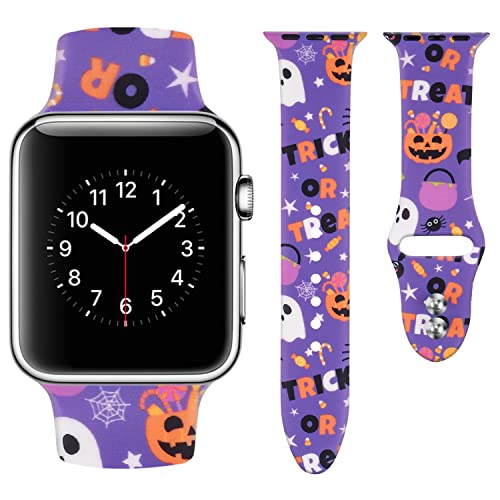 Vozehui Armband Kompatibel mit Apple Watch Armband 38mm 40mm 41mm für Damen Herren Mädchen Jungen, Halloween Kürbis Blume Bedrucktes Silikon Ersatz Sportarmband für iWatch Series SE 8 7 6 5 4 3 2 1 von Vozehui