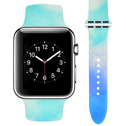 Vozehui Armband Kompatibel mit Apple Watch Armband 42mm 44mm 45mm, Tie-Dye Farbmalerei Muster Weiches Silikon Wasserdichtes Ersatz Sportarmband für iWatch SE Series 8 7 6 5 4 3 2 1, Damen Herren von Vozehui