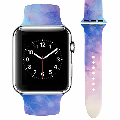 Vozehui Armband Kompatibel mit Apple Watch Armband 42mm 44mm 45mm, Tie-Dye Farbmalerei Muster Weiches Silikon Wasserdichtes Ersatz Sportarmband für iWatch SE Series 8 7 6 5 4 3 2 1, Damen Herren von Vozehui