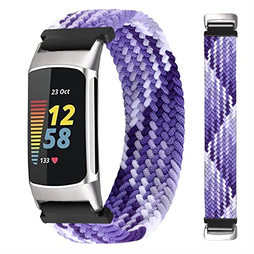 Vozehui Armband Kompatibel mit Fitbit Charge 5 Armband, Elastisches Atmungsaktives Weiches Nylon Kinitting Sport Ersatzband für Charge 5 Activity Tracker Sportband für Damen Herren von Vozehui