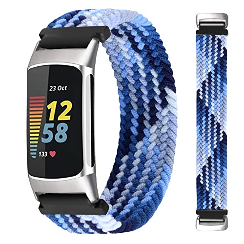 Vozehui Armband Kompatibel mit Fitbit Charge 5 Armband, Elastisches Atmungsaktives Weiches Nylon Kinitting Sport Ersatzband für Charge 5 Activity Tracker Sportband für Damen Herren von Vozehui