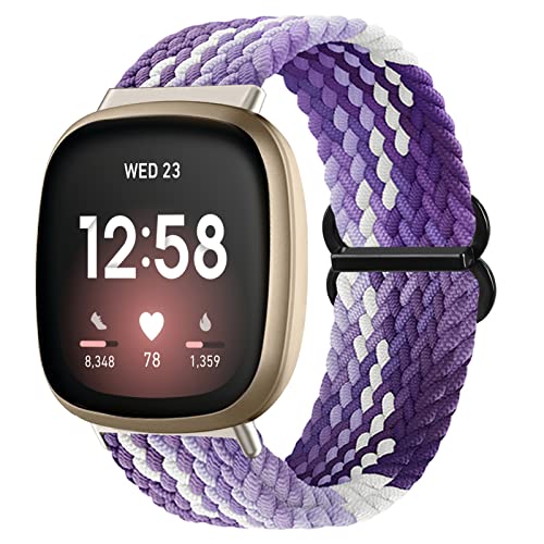 Vozehui Geflochtenes Solo Loop Armband Kompatibel mit Fitbit Versa 3/Sense, Atmungsaktiv Elastisch Weiches Nylon Verstellbares Sport Ersatzband für Damen Herren von Vozehui