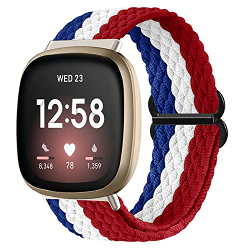 Vozehui Geflochtenes Solo Loop Armband Kompatibel mit Fitbit Versa 3/Sense, Atmungsaktiv Elastisch Weiches Nylon Verstellbares Sport Ersatzband für Damen Herren von Vozehui