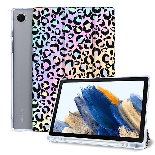 Vozehui Hülle Kompatibel für Samsung Galaxy Tab A8 10.5 Zoll Hülle 2021/2022(SM-X200/X205/X207) mit Bleistifthalter, Erdbeere Leopard Print Dreifach Faltstand Schutzhülle von Vozehui